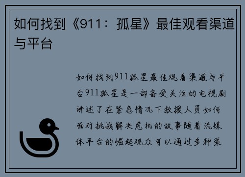 如何找到《911：孤星》最佳观看渠道与平台